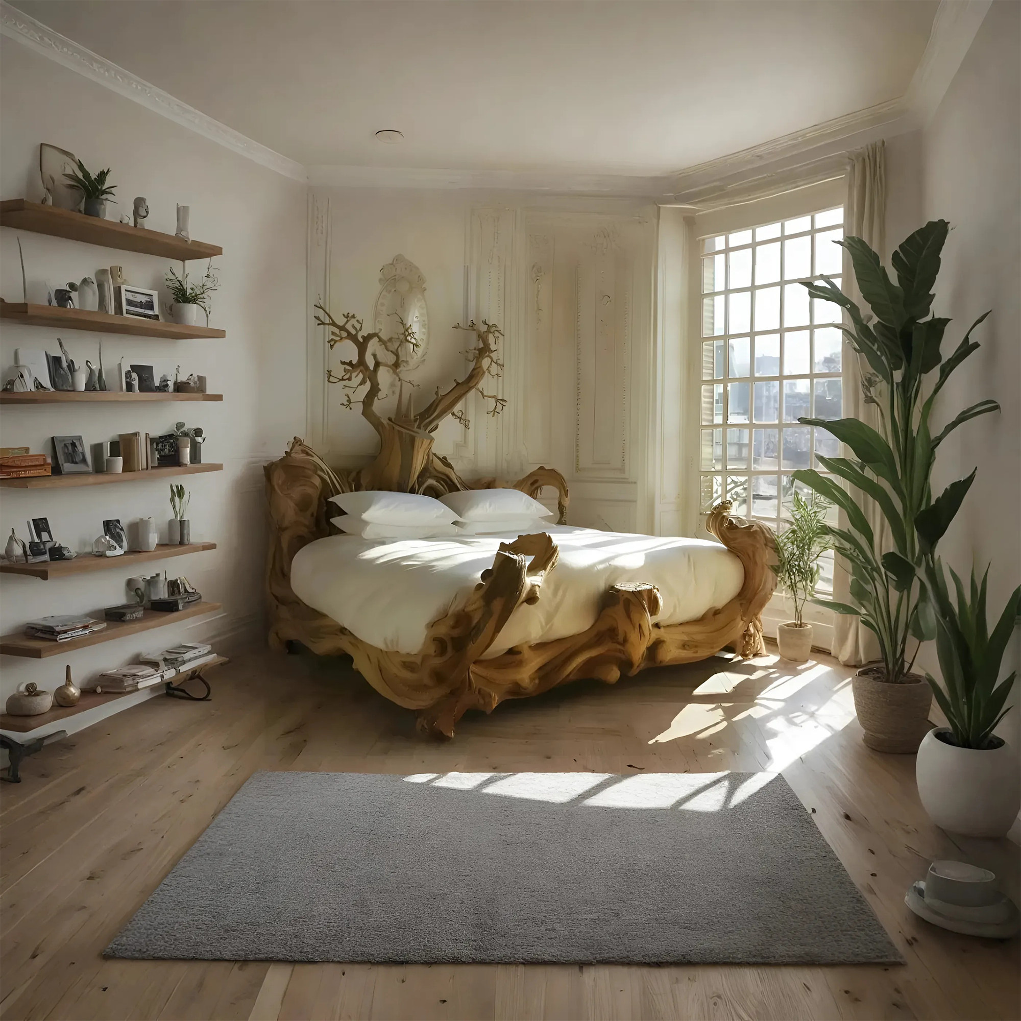 Rustic solid wood bed frame, handcrafted for a natural and warm bedroom decor-2