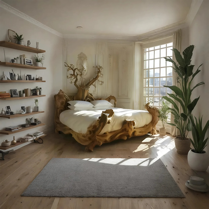 Rustic solid wood bed frame, handcrafted for a natural and warm bedroom decor-2