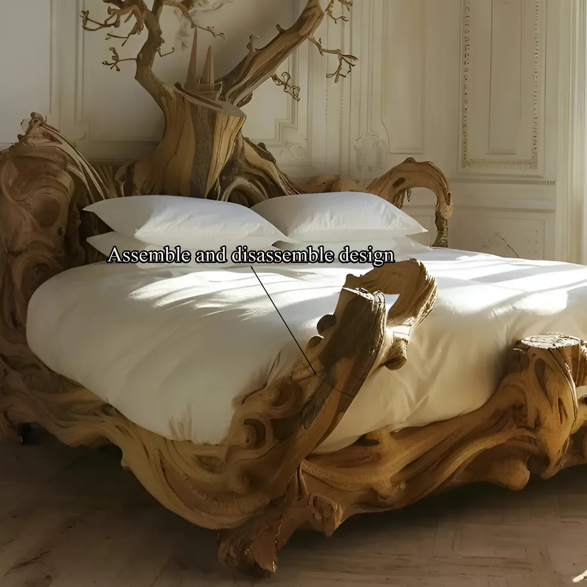Rustic solid wood bed frame, handcrafted for a natural and warm bedroom decor-3