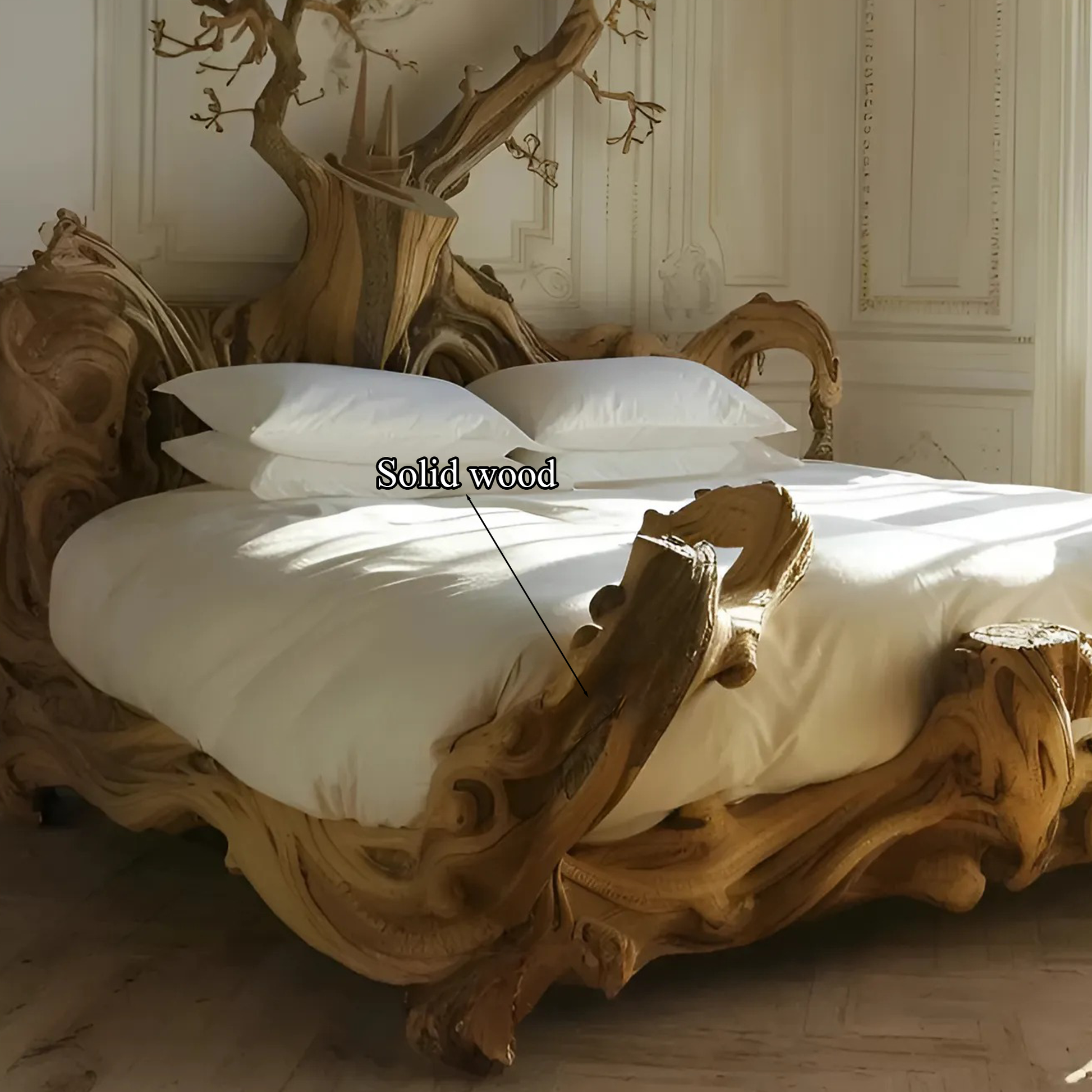 Rustic solid wood bed frame, handcrafted for a natural and warm bedroom decor-4